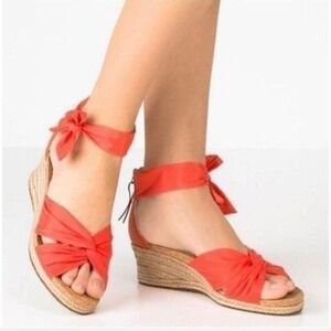 NWOB UGG Yarrow Red Pepper Suede Espadrille Wedge Knotted Sandals Women's Size 8